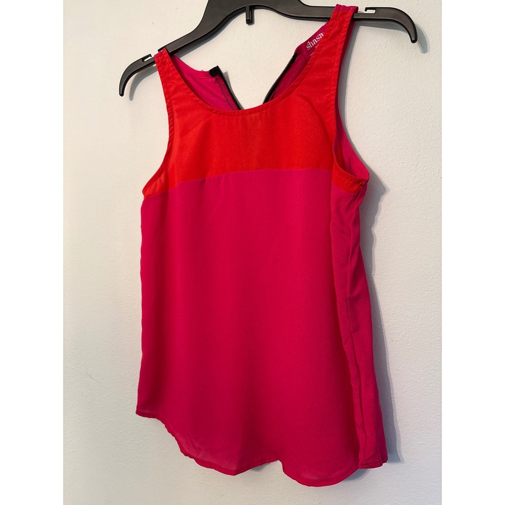 Shasa Tank Top Womens Small Pink Red Excellent Colorblock Exposed Zipper Back